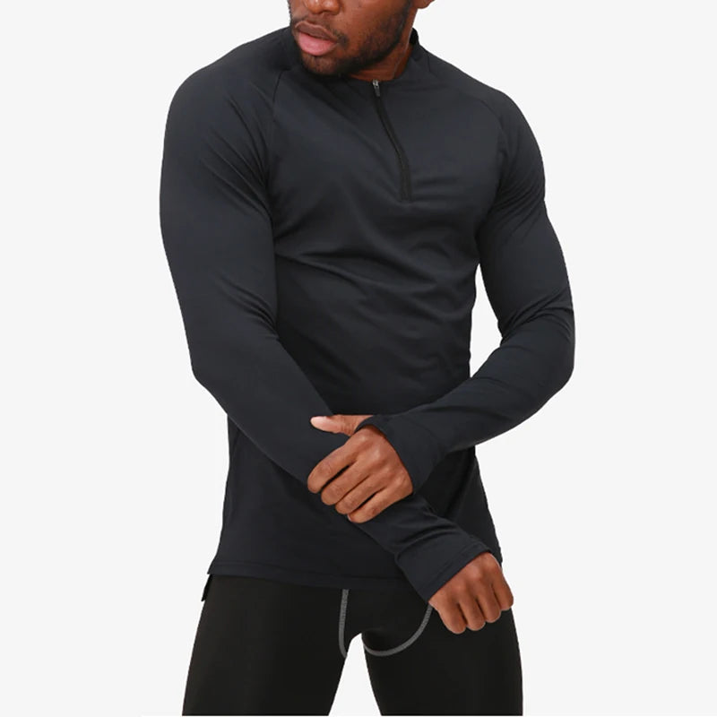 Men's Compression Apparel: 1/4 Zip, Moisture Wicking Shirts with Thumb Holes, Long Sleeves / Rungear