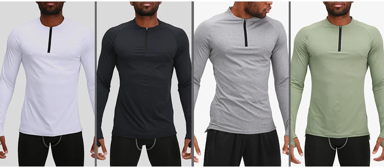 Men's Compression Apparel: 1/4 Zip, Moisture Wicking Shirts with Thumb Holes, Long Sleeves / Rungear