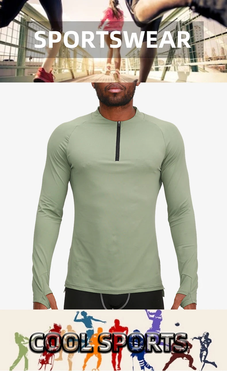 Men's Compression Apparel: 1/4 Zip, Moisture Wicking Shirts with Thumb Holes, Long Sleeves / Rungear
