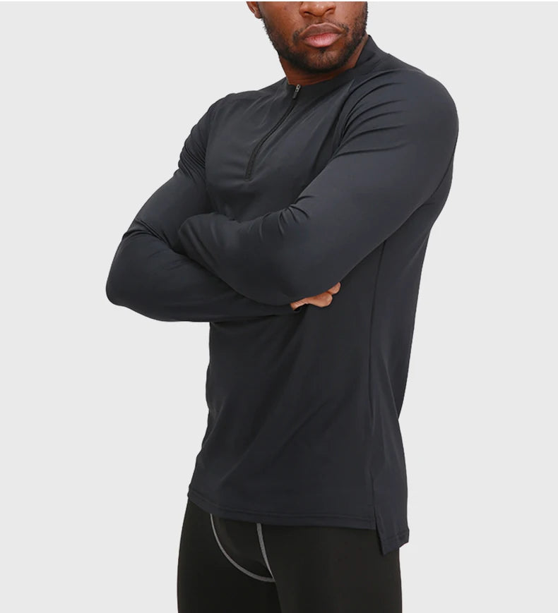 Men's Compression Apparel: 1/4 Zip, Moisture Wicking Shirts with Thumb Holes, Long Sleeves / Rungear