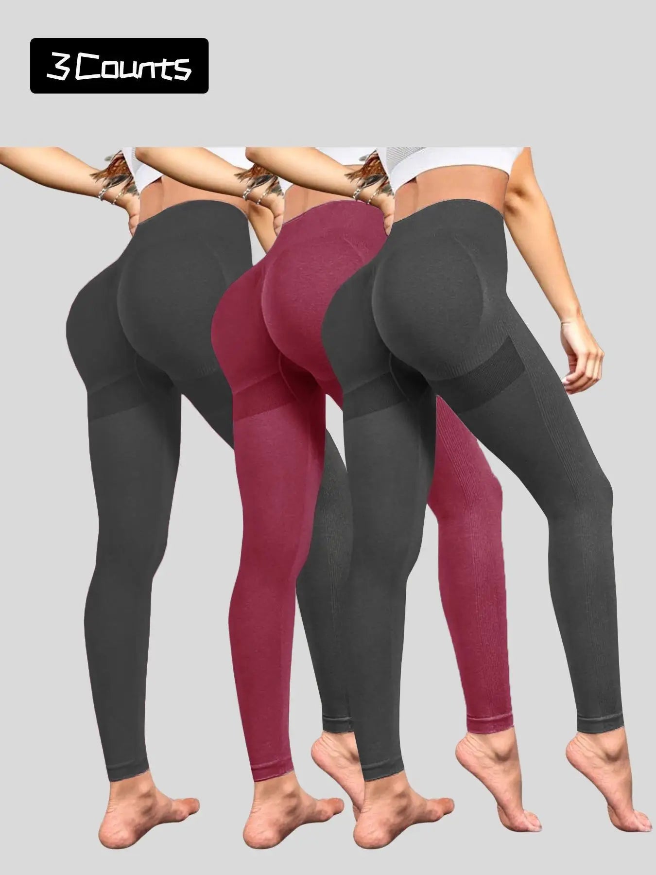 Women's Compression Apparel: 3 Pack High Waisted, Soft Tummy Control Fitness Leggings / Rungear