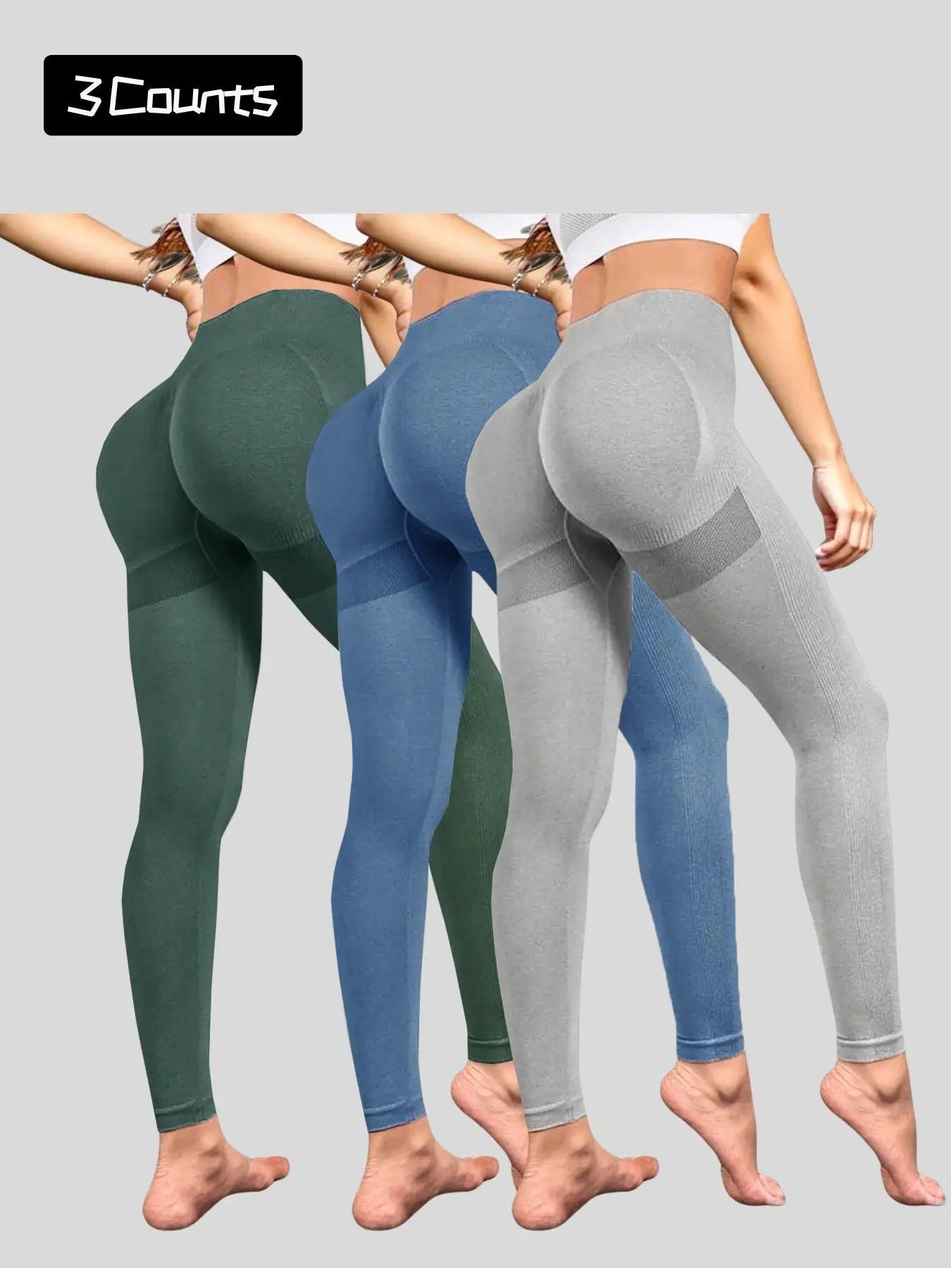 Women's Compression Apparel: 3 Pack High Waisted, Soft Tummy Control Fitness Leggings / Rungear
