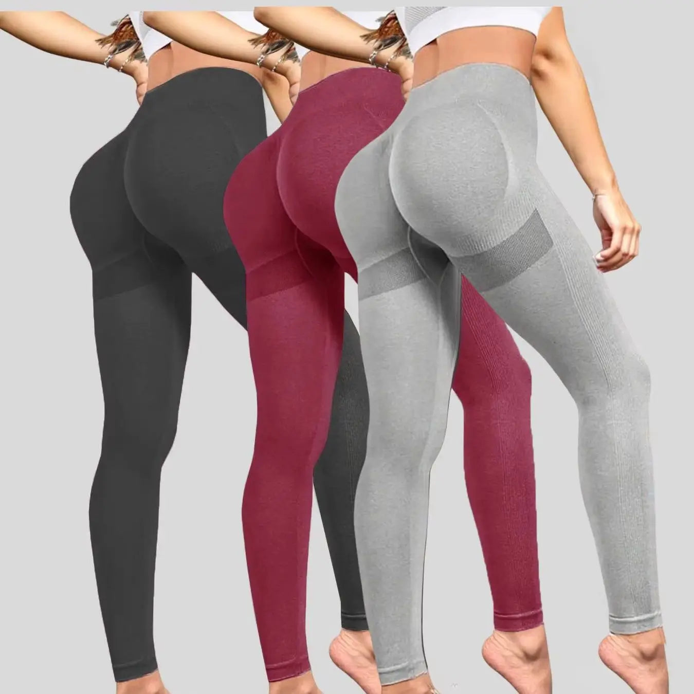 Women's Compression Apparel: 3 Pack High Waisted, Soft Tummy Control Fitness Leggings / Rungear