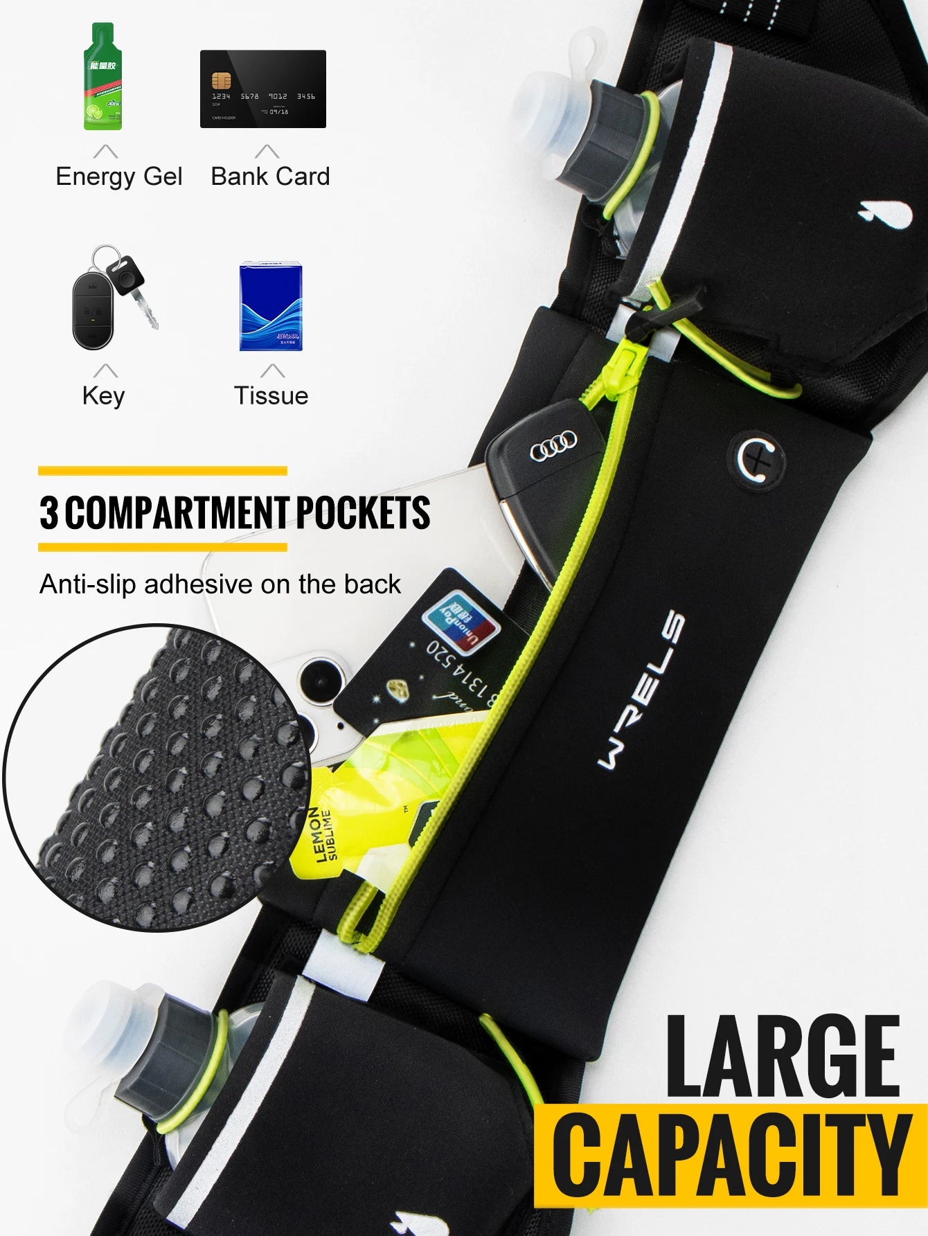 WRELS Upgraded Running Hydration Belt Bag With Water Bottles for Outdoor Sports