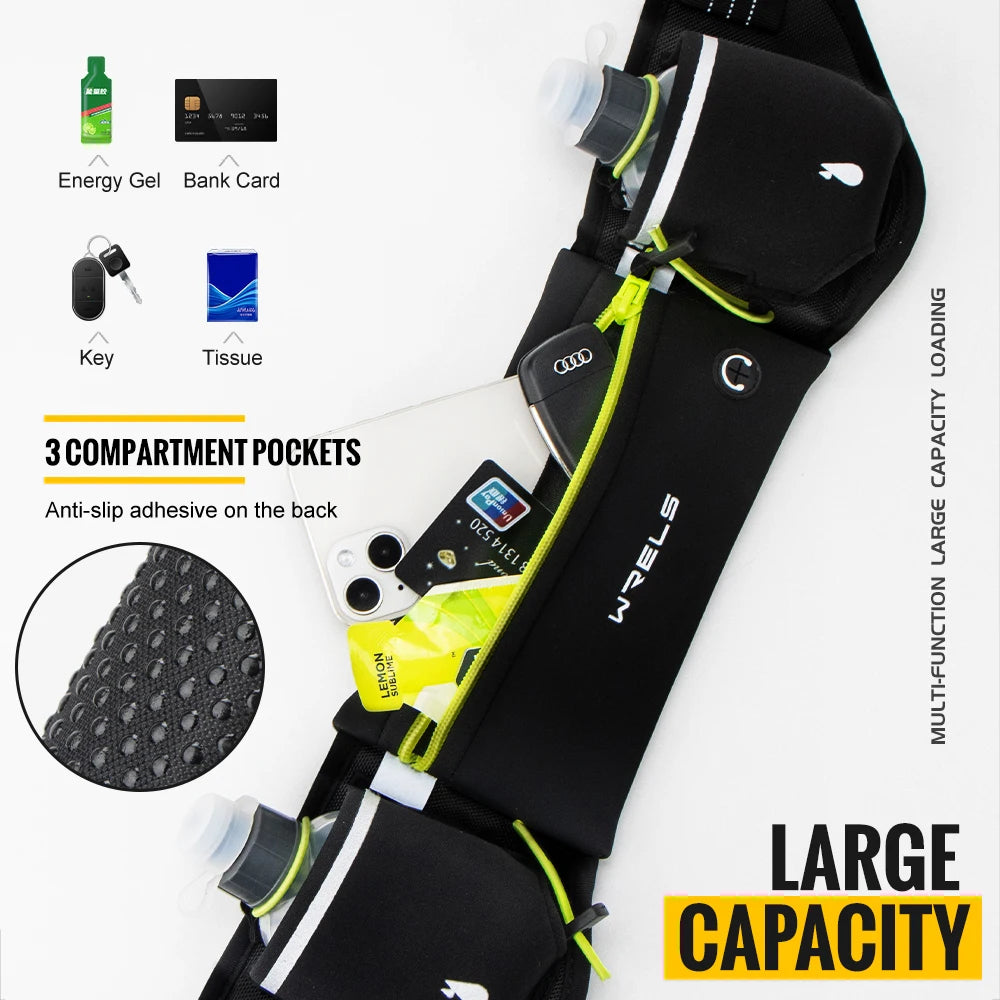 WRELS Upgraded Running Hydration Belt Bag With Water Bottles for Outdoor Sports