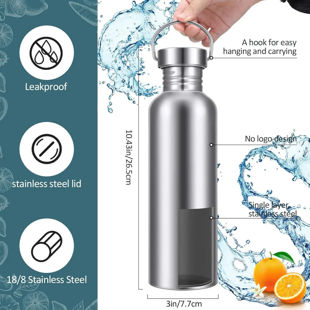 Hydration Gear Accessories: 1000ML Stainless Steel Water Bottle, Non-Insulated Single-Wall, Plastic-Free 304 / Rungear