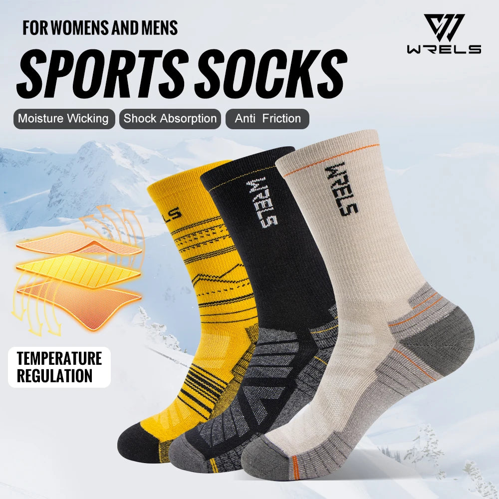 WRELS Mens Merino Hiking Running Soft Lightweight Shock Absorption Damping Mid-Calf Breathable Wool Socks