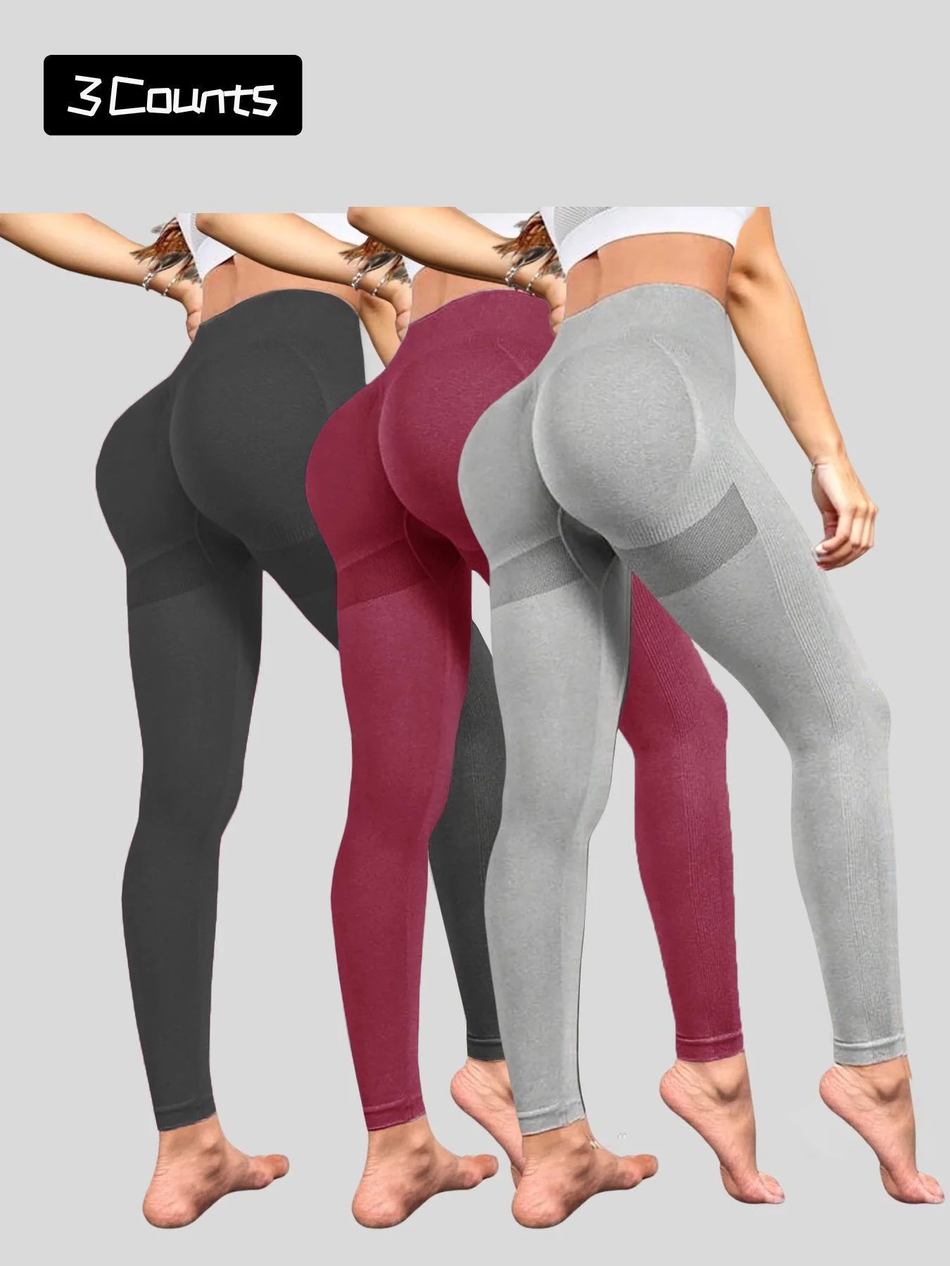 Women's Compression Apparel: 3 Pack High Waisted, Soft Tummy Control Fitness Leggings / Rungear