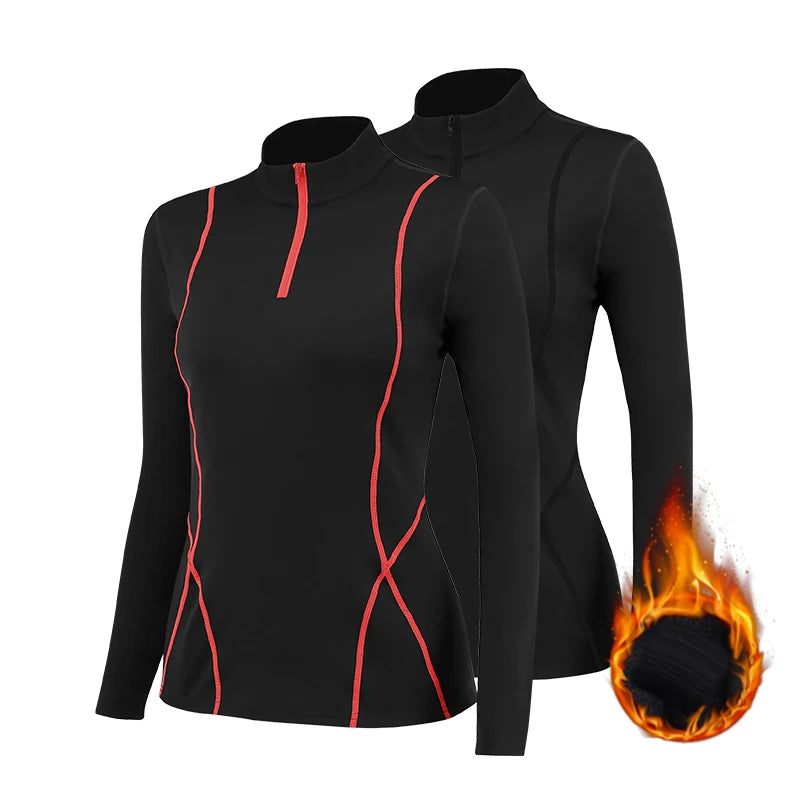 Women's Running Clothing: Full Sleeve Warm Fleece Thermal T-Shirt For Sports Fitness / Rungear