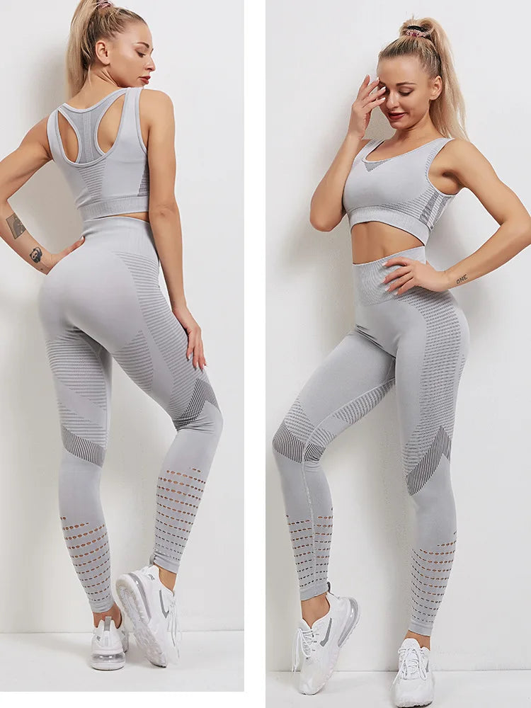 Women's Activewear Sets: Seamless, Sports Fitness, High Waist Hip-Lifting Stretch Leggings And Top for Women / Rungear
