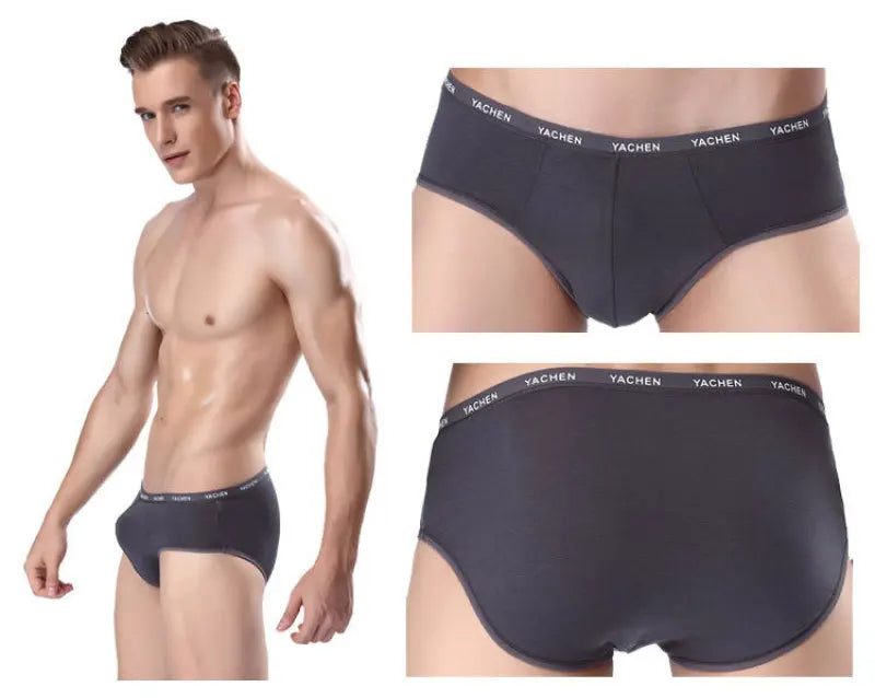Men's Breathable Comfortable High Elasticity Bamboo Fibre Solid Underwear Briefs