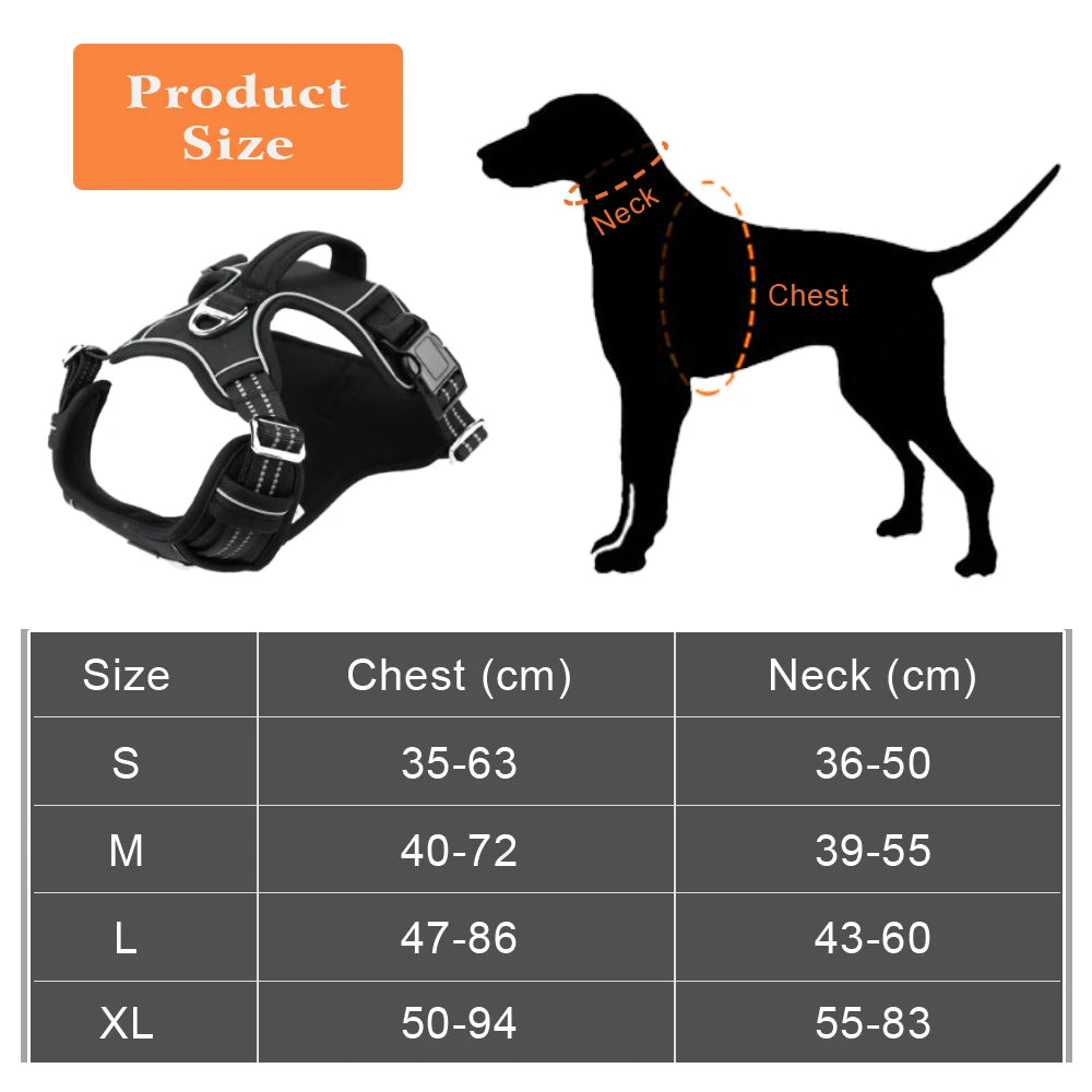 Reflective Pet Accessories:  Dog Harness with Vertical Handle, Adjustable Dog Collars for Big Medium Dogs, 1000D Oxford Cloth / Rungear