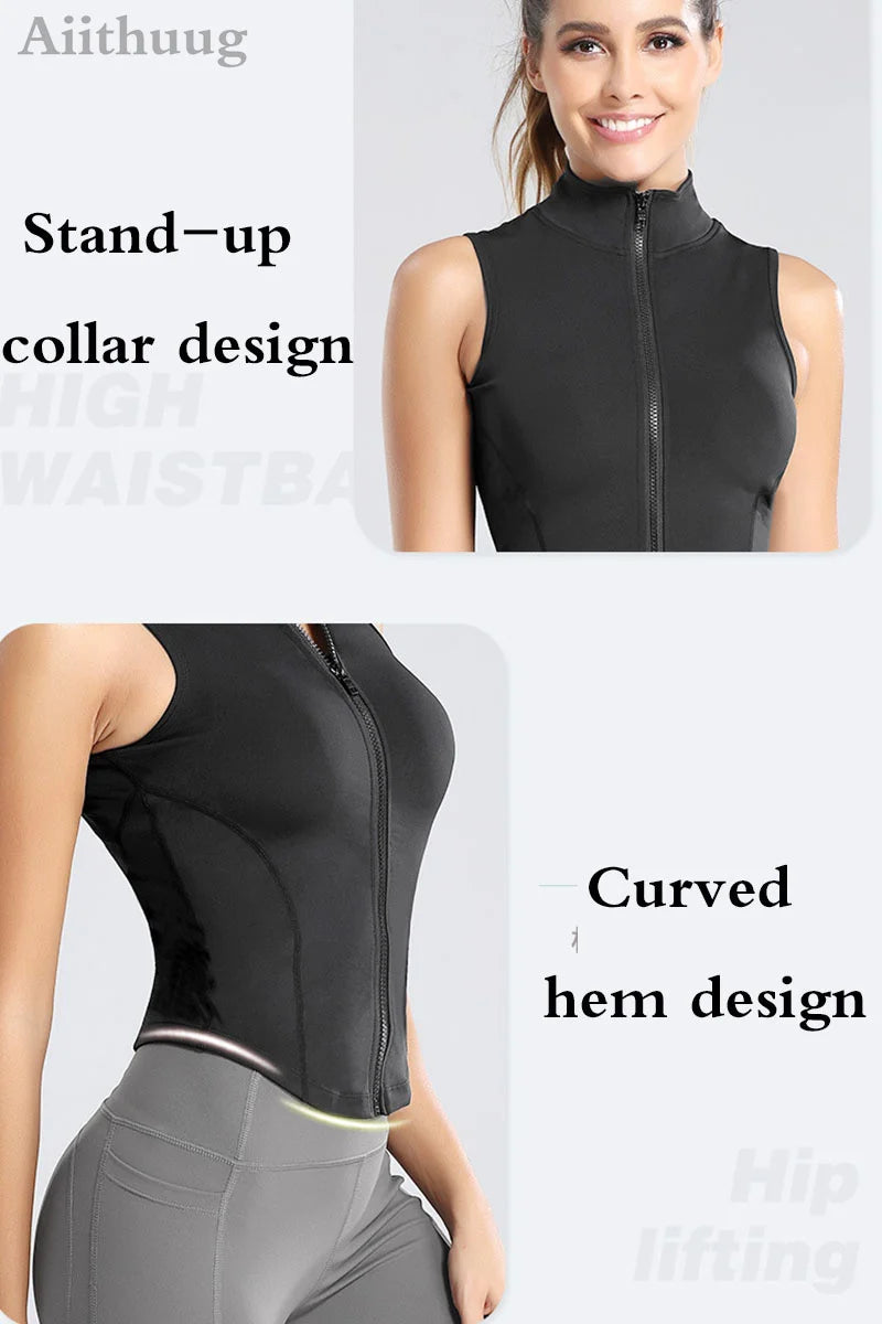 Women's Running Apparel: Sleeveless, High Neck, Breathable, Quick-Dry, Full Zip Up, Athletic Sweat Vest for Running, Fitness, Workout / Rungear