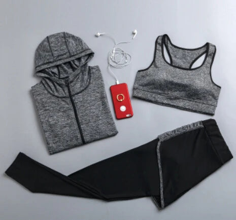 Women's Quick Dry Apparel: Hooded Jacket, T-Shirt, Sports Bra, Shorts and Pant Sportswear Set / Rungear