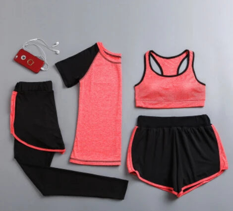 Women's Quick Dry Apparel: Hooded Jacket, T-Shirt, Sports Bra, Shorts and Pant Sportswear Set / Rungear