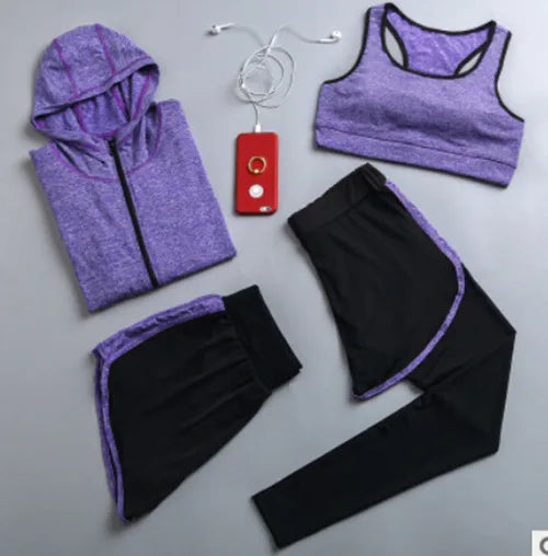 Women's Quick Dry Apparel: Hooded Jacket, T-Shirt, Sports Bra, Shorts and Pant Sportswear Set / Rungear