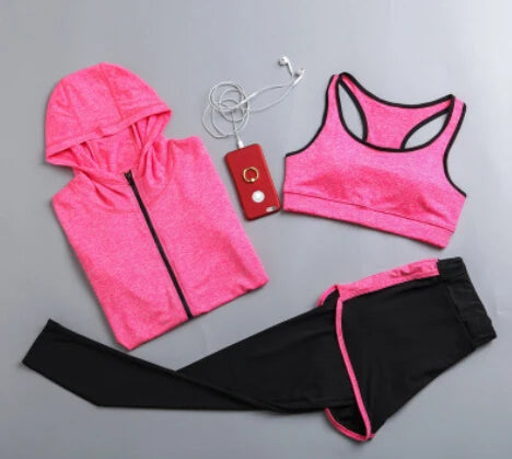 Women's Quick Dry Apparel: Hooded Jacket, T-Shirt, Sports Bra, Shorts and Pant Sportswear Set / Rungear