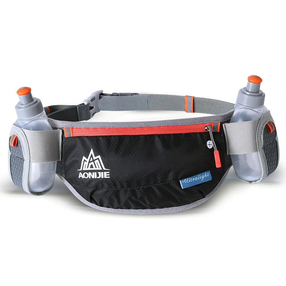 Running Hydration Gear: AONIJIE Waterproof, Running Hydration Waist Pack With Two Water Bottles 170ml Bag  Belt Bottle Phone Holder / Rungear