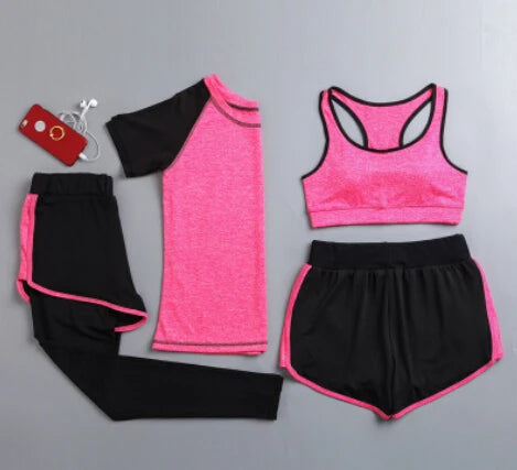 Women's Quick Dry Apparel: Hooded Jacket, T-Shirt, Sports Bra, Shorts and Pant Sportswear Set / Rungear
