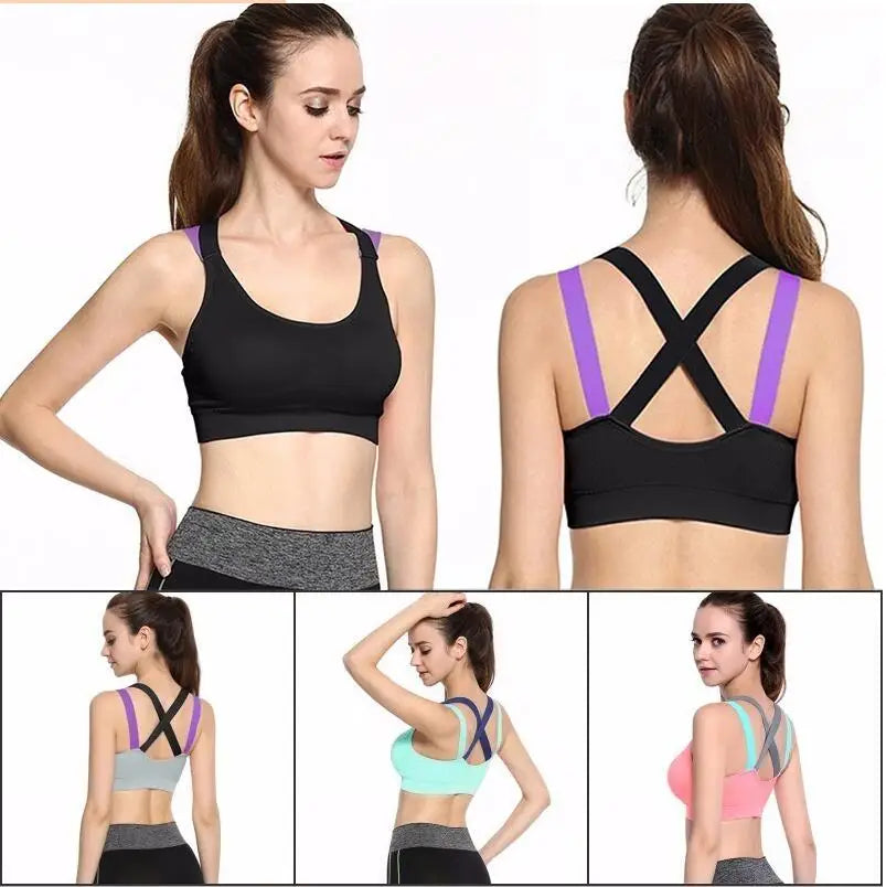 Full Cup Breathable Shockproof Cross Back Push Up Fitness Workout Bra For Women