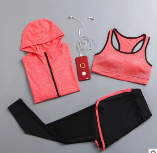 Women's Quick Dry Apparel: Hooded Jacket, T-Shirt, Sports Bra, Shorts and Pant Sportswear Set / Rungear