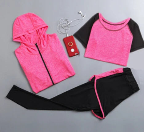 Women's Quick Dry Apparel: Hooded Jacket, T-Shirt, Sports Bra, Shorts and Pant Sportswear Set / Rungear