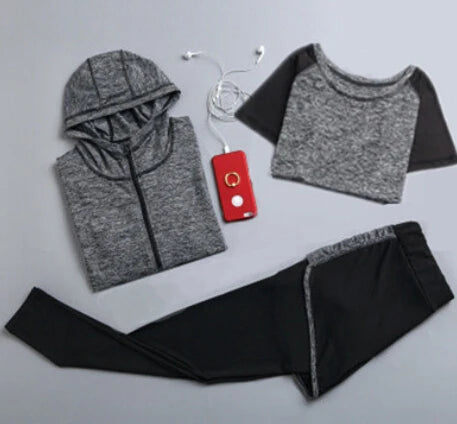 Women's Quick Dry Apparel: Hooded Jacket, T-Shirt, Sports Bra, Shorts and Pant Sportswear Set / Rungear