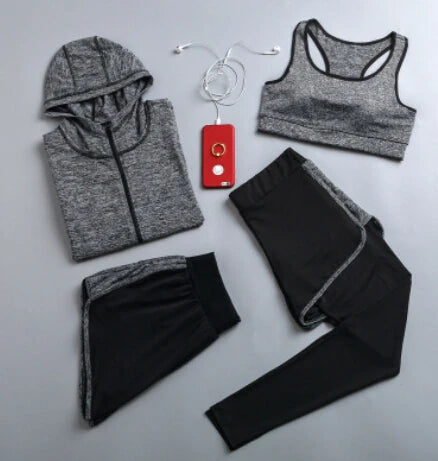 Women's Quick Dry Apparel: Hooded Jacket, T-Shirt, Sports Bra, Shorts and Pant Sportswear Set / Rungear