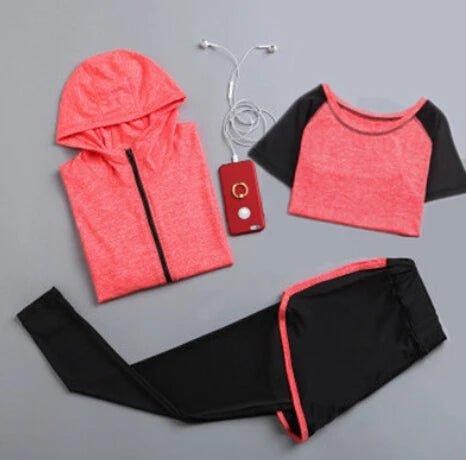 Women's Quick Dry Apparel: Hooded Jacket, T-Shirt, Sports Bra, Shorts and Pant Sportswear Set / Rungear