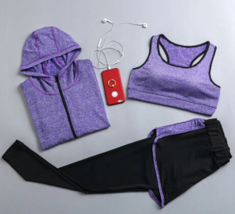 Women's Quick Dry Apparel: Hooded Jacket, T-Shirt, Sports Bra, Shorts and Pant Sportswear Set / Rungear
