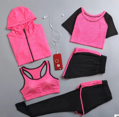 Women's Quick Dry Apparel: Hooded Jacket, T-Shirt, Sports Bra, Shorts and Pant Sportswear Set / Rungear