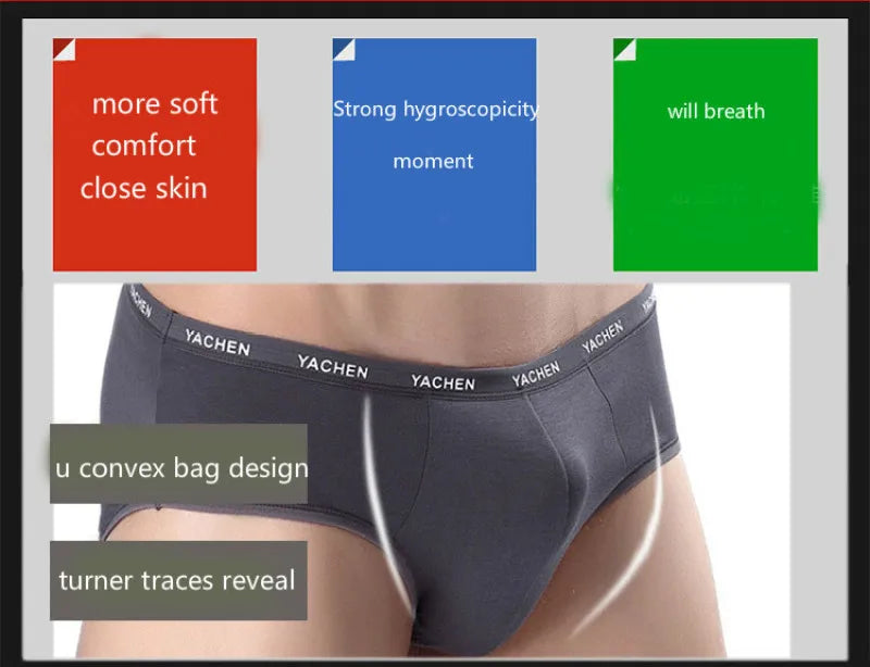 Men's Breathable Comfortable High Elasticity Bamboo Fibre Solid Underwear Briefs