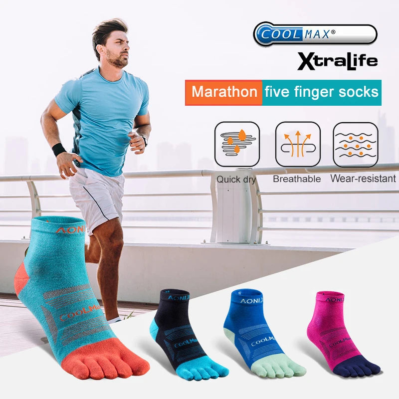 AONIJIE 3-Pair Set Breathable Five-Toe Socks – Ultralight, Low-Cut Athletic Socks for Running