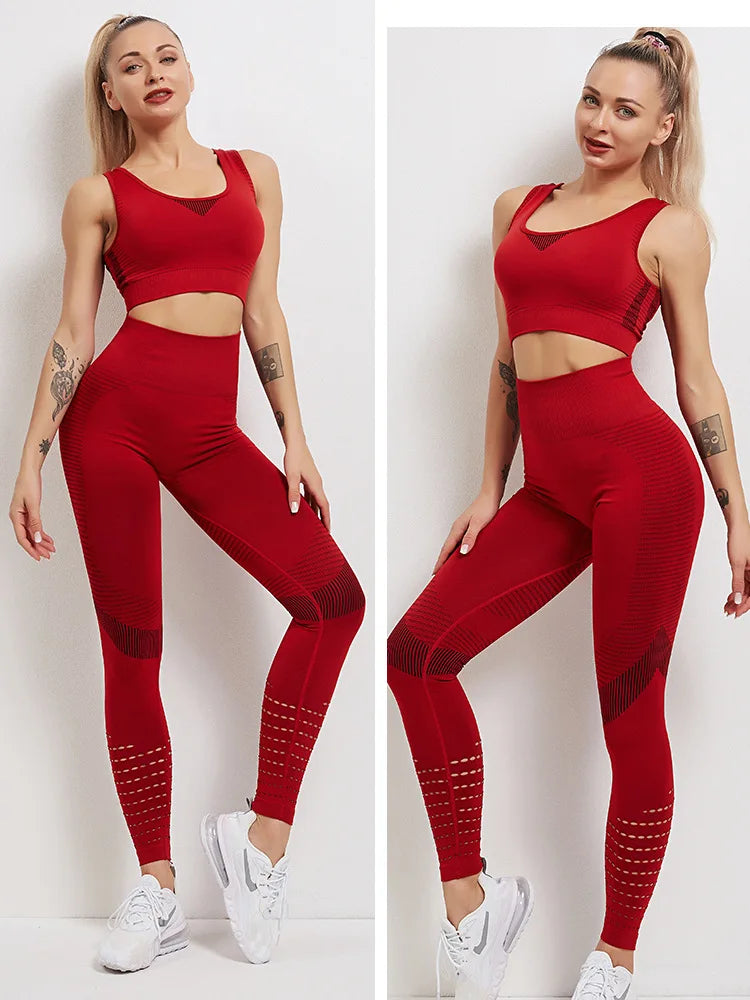 Women's Activewear Sets: Seamless, Sports Fitness, High Waist Hip-Lifting Stretch Leggings And Top for Women / Rungear