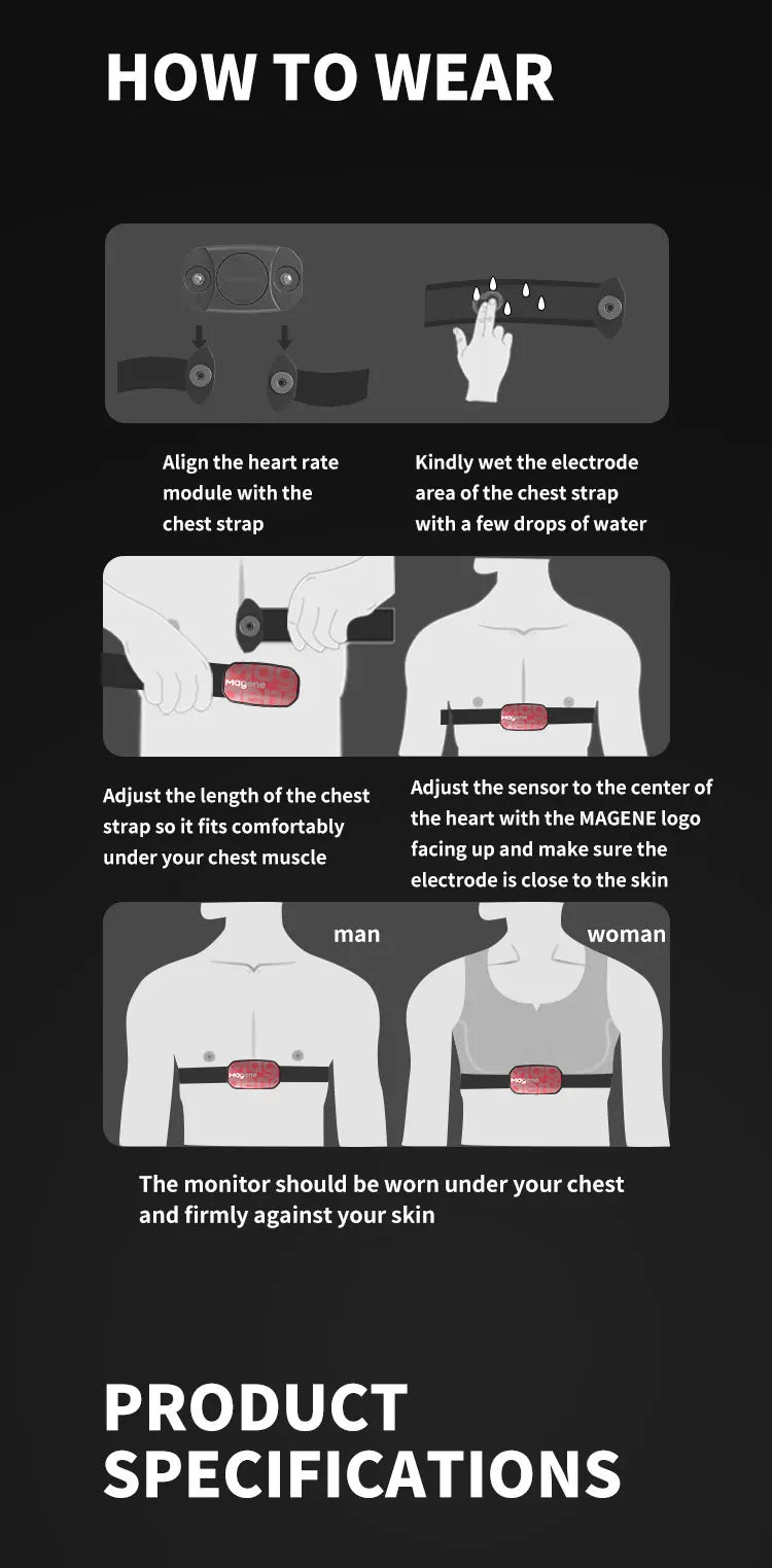 Running Heart Rate Accessories: Magene Split Chest Strap, Heart Rate Monitor, HRM Fitness Tracker, Bluetooth ANT Sensor, Compatible Zwift / Rungear