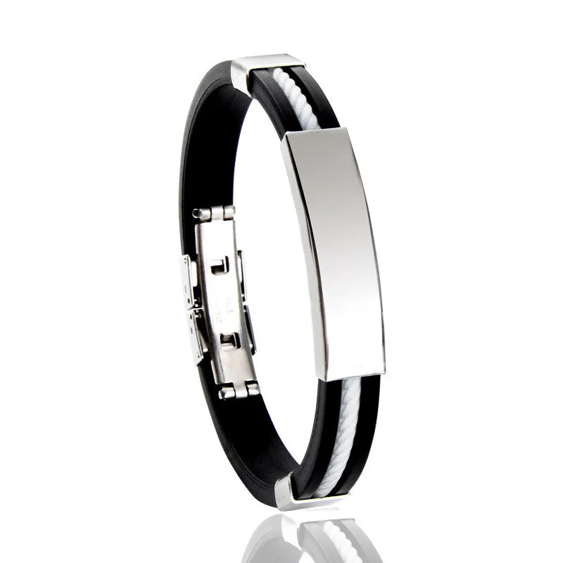 Unisex Medical ID Emergency Name Engrave Silicone Bracelet With Snap Button