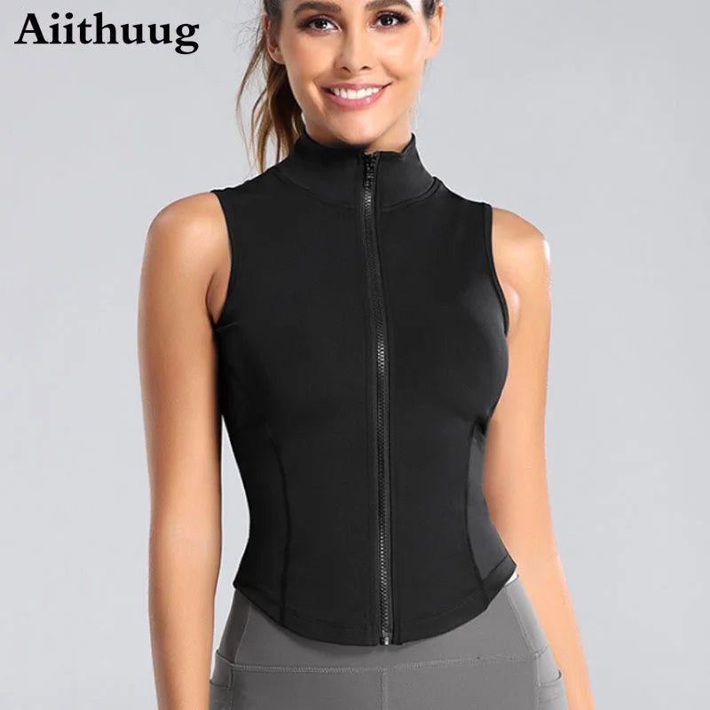 Women's Running Apparel: Sleeveless, High Neck, Breathable, Quick-Dry, Full Zip Up, Athletic Sweat Vest for Running, Fitness, Workout / Rungear