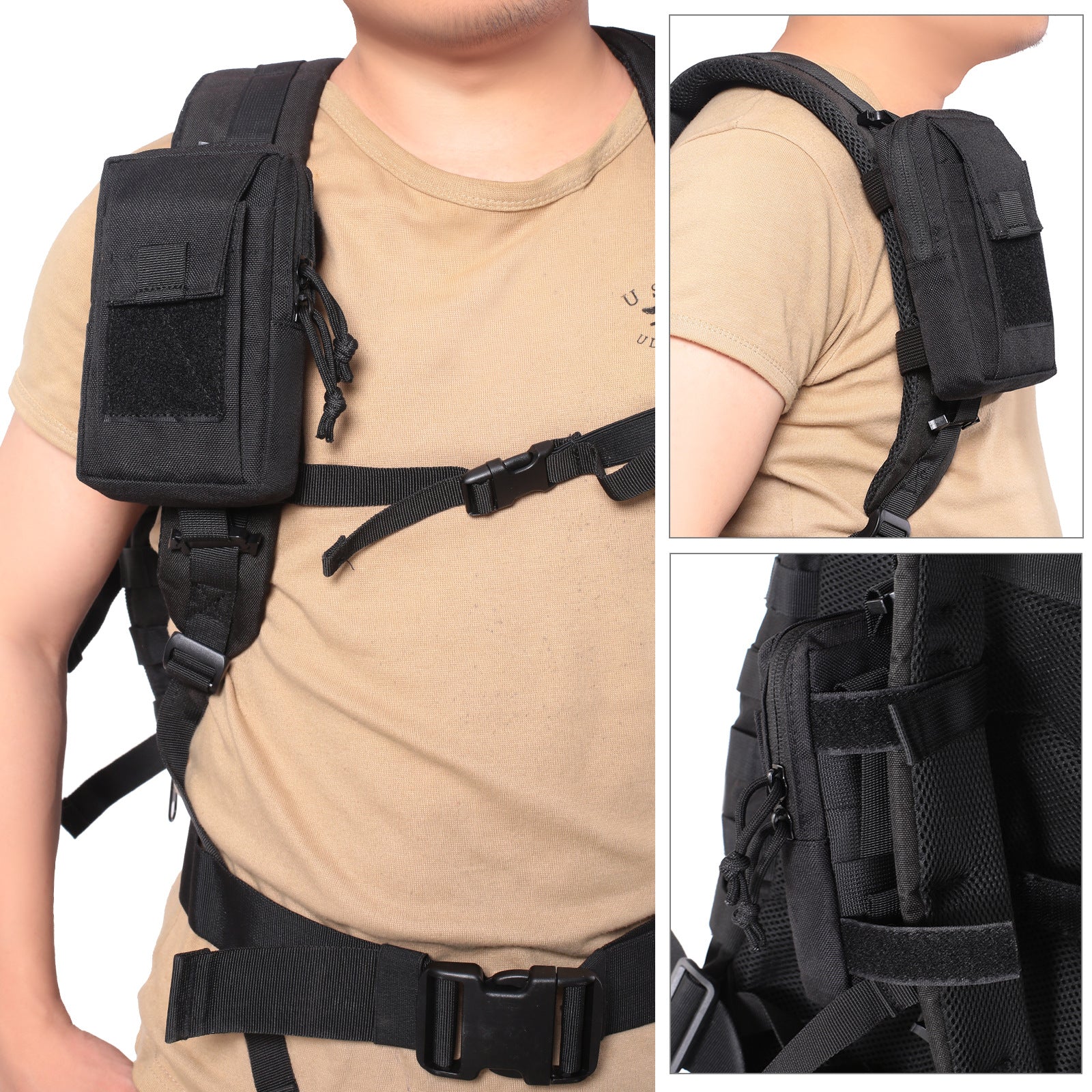 Trail Gear Accessories: Molle Backpack Strap Phone Holder Bag, for Outdoor Sports, Running, Hiking / Rungear