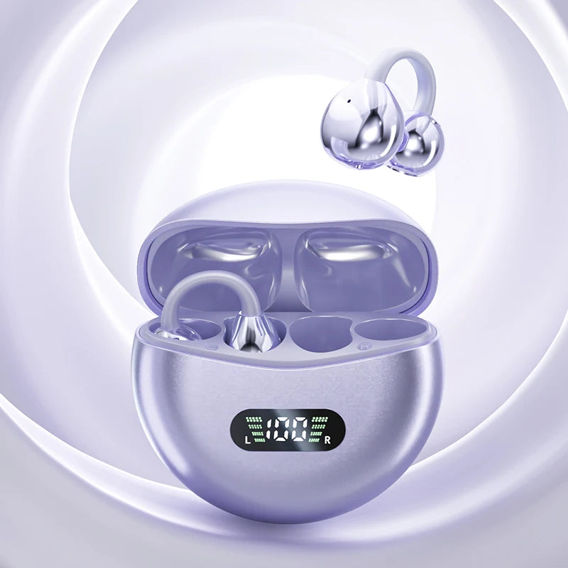 Running Earbuds Gear: Wireless, Waterproof, Bone Conduction HIFI Bluetooth 5.4 Clip-on-Ear Earbuds With Mic Digital Display 2025 / Rungear