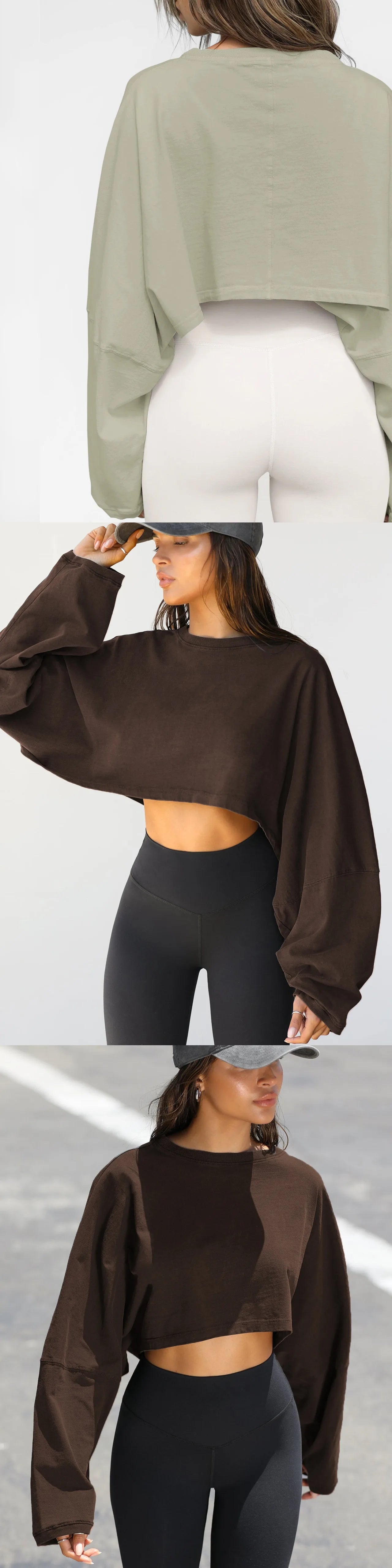 Sexy Cropped Hoodie T Shirt Long Sleeve Knit Top Women Spring Summer Casual Pullover Tee Blouse