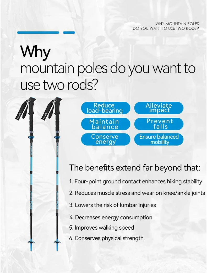 Carbon Ultra Light Foldable And Anti Slip Drill Rod Hiking Poles With External Lock