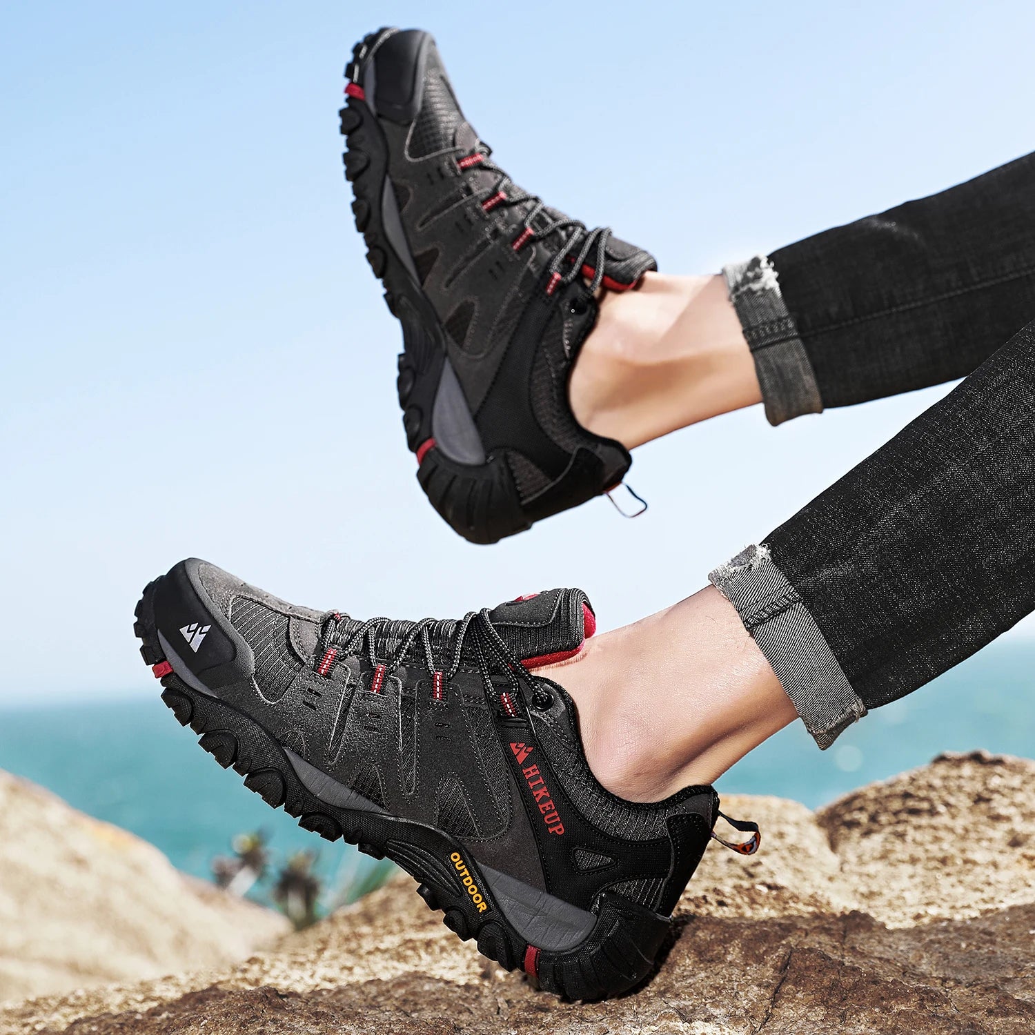 Hiking Shoe Gear: HIKEUP Men's Suede Leather, Wear-Resistant Hiking, Walking, Hunting Outdoor Shoes / Rungear