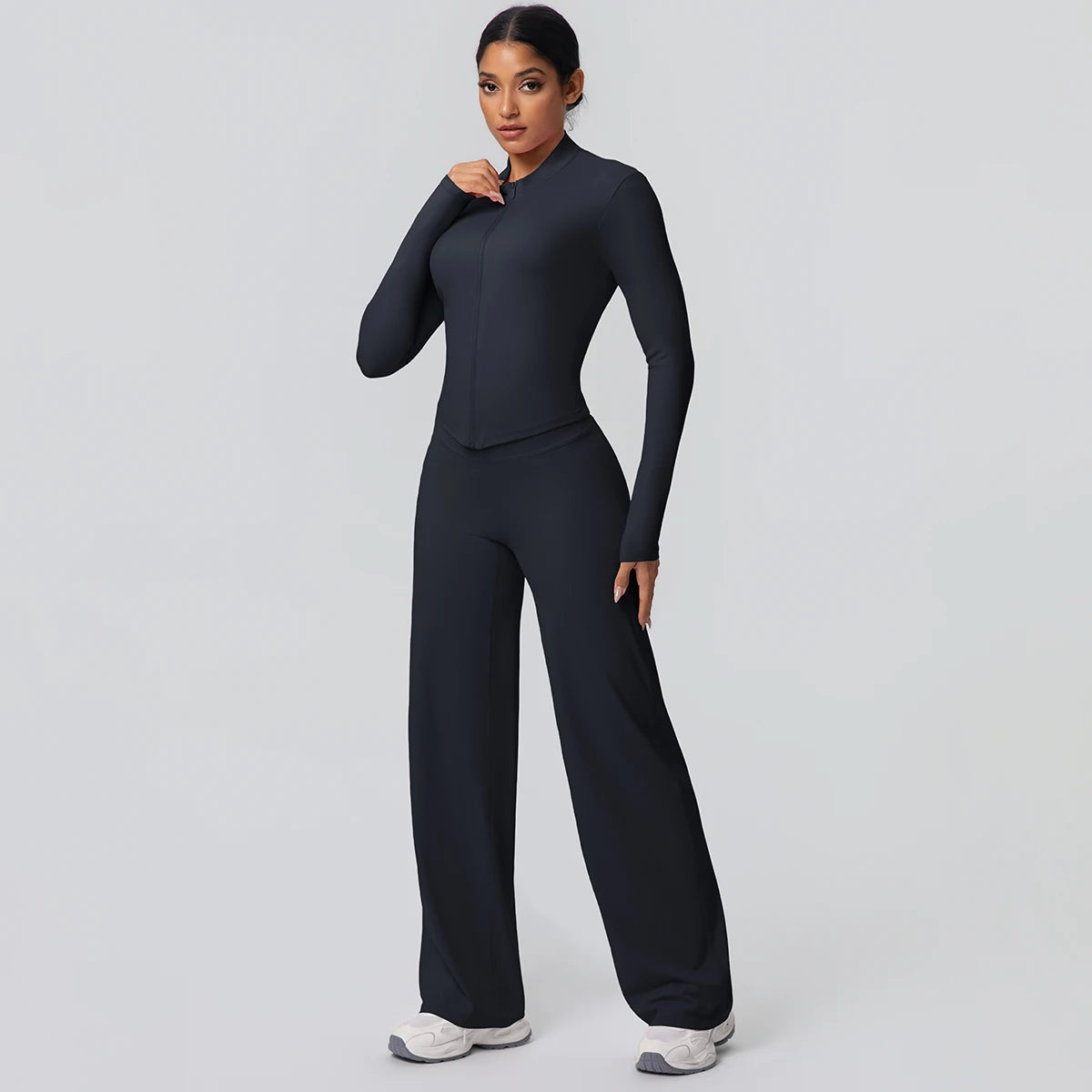 Women's Quick Dry Apparel: 2PC Long Sleeve, High Waisted, Wide Leg, Sports Fitness Clothing Set / Rungear