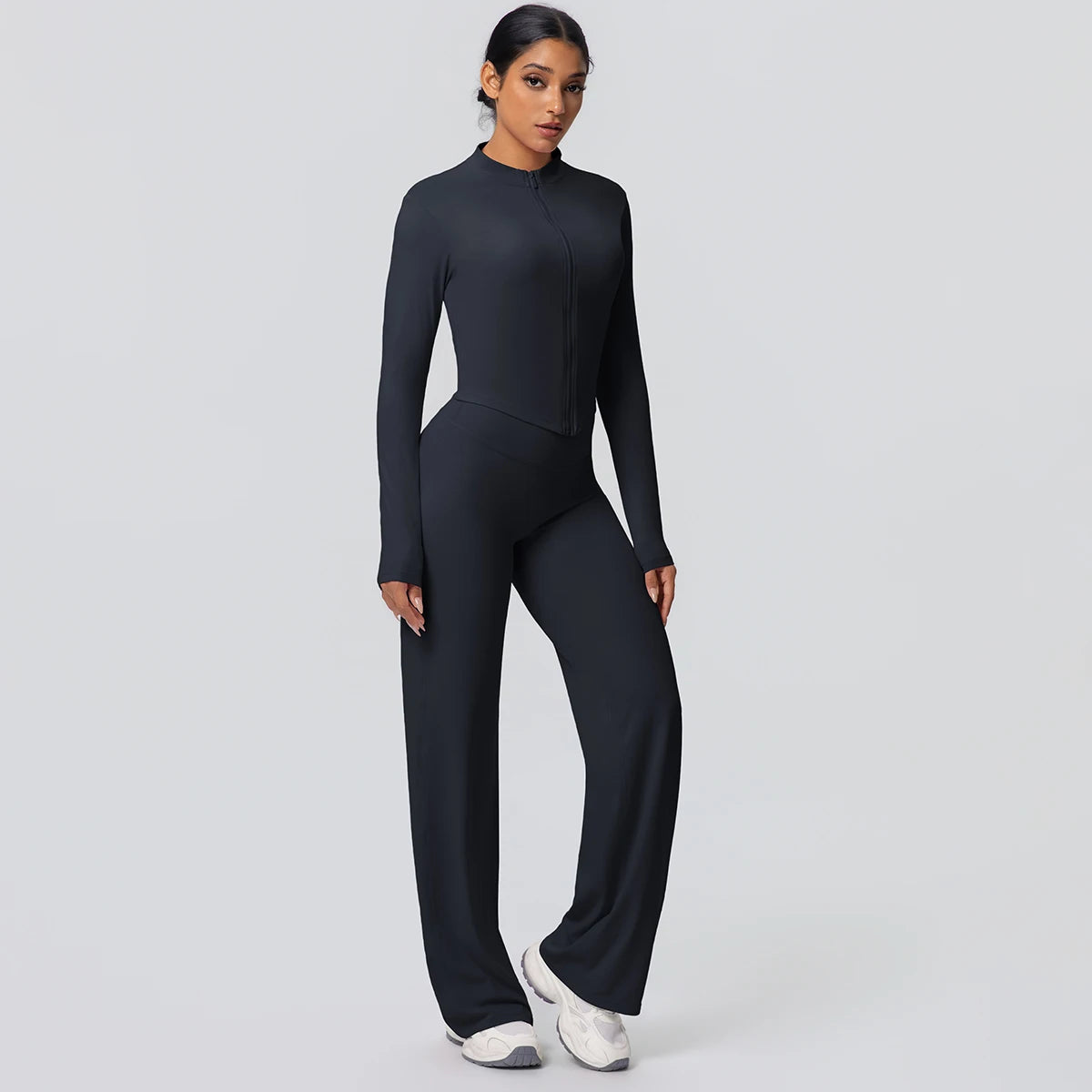 Women's Quick Dry Apparel: 2PC Long Sleeve, High Waisted, Wide Leg, Sports Fitness Clothing Set / Rungear