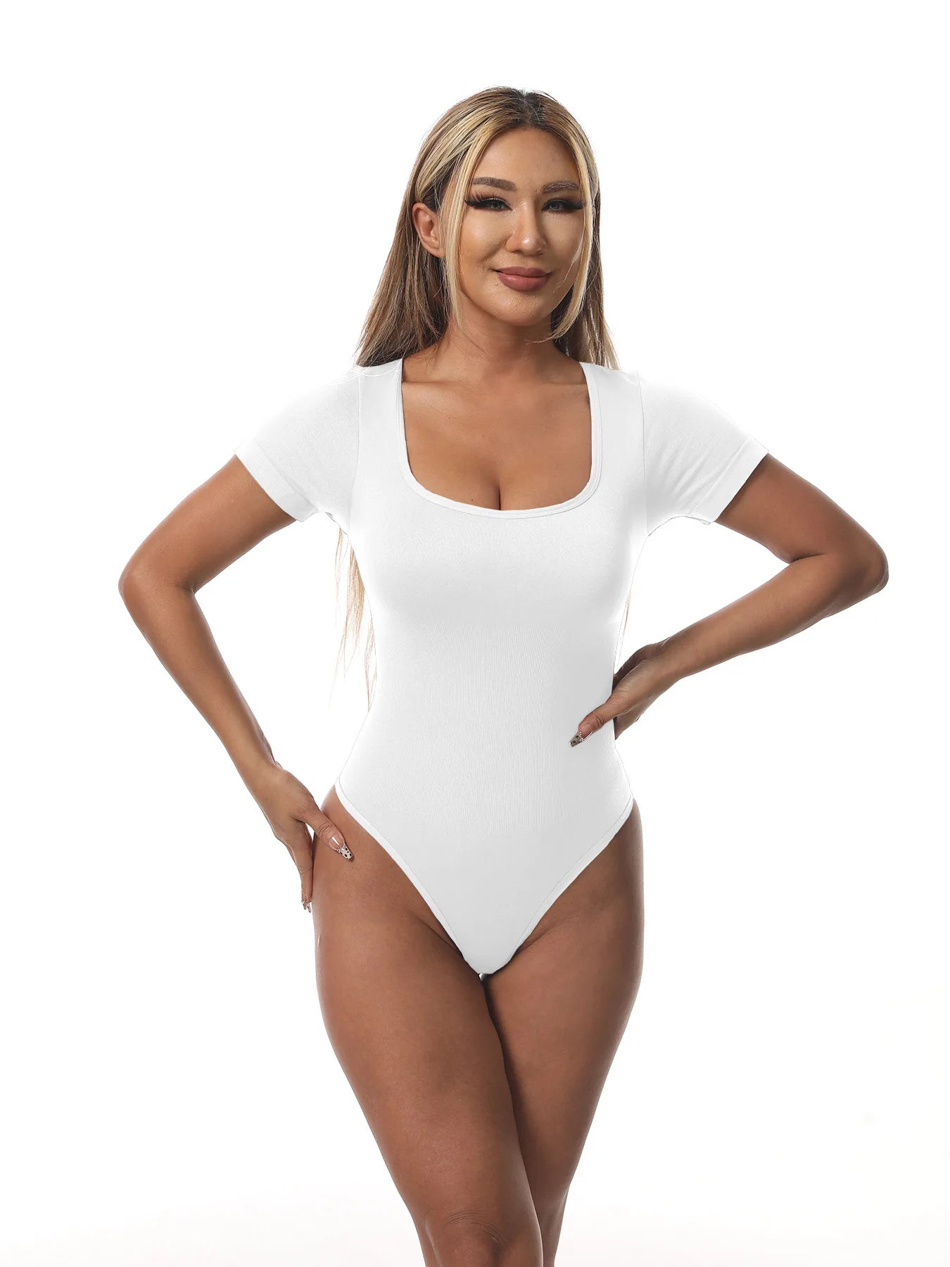 Women Casual Apparel: Plus Size, Seamless, Square Neck, High Elastic, Solid Ribbed Jumpsuit Top / Rungear