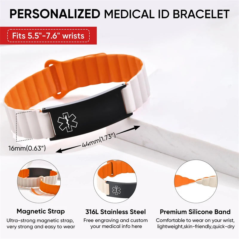 Unisex Custom Silicone Personalized Medical Emergency ID Bracelet