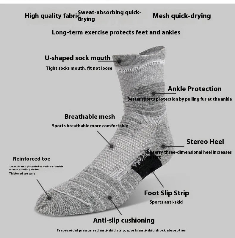 Running Sock Gear: Men's Sweat Absorbing, Anti-Slip, Mid Tube Sports Socks / Rungear