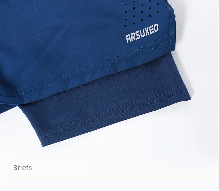 Men's 2 in 1 High Waist Training Gym Fitness Workout Sports Shorts Pants Double Layer B233