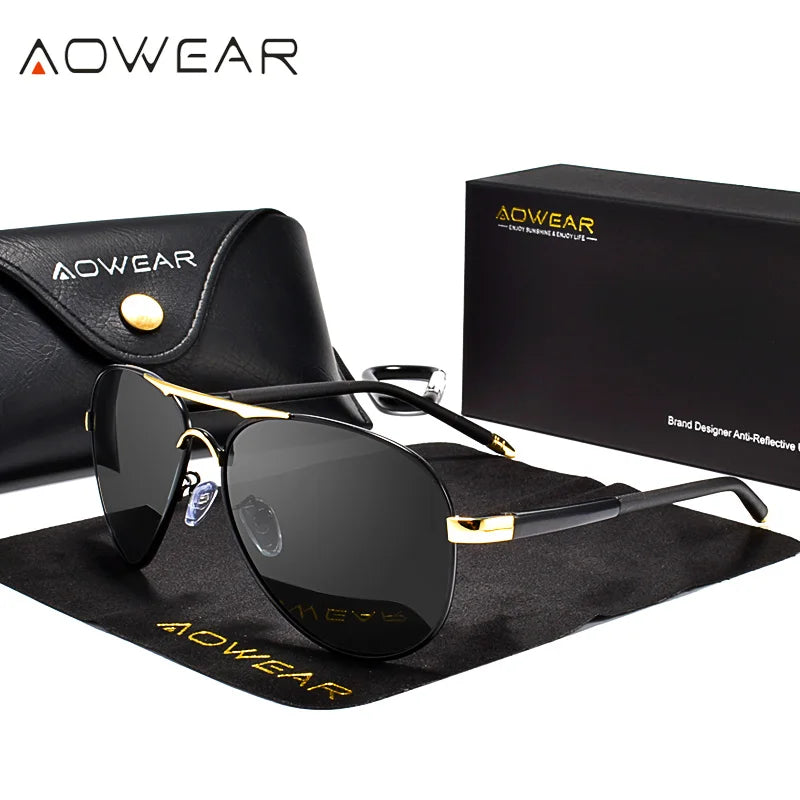 Men's Sunglasses Gear: AOWEAR Aviation Polarized Mirror Sunglasses / Rungear