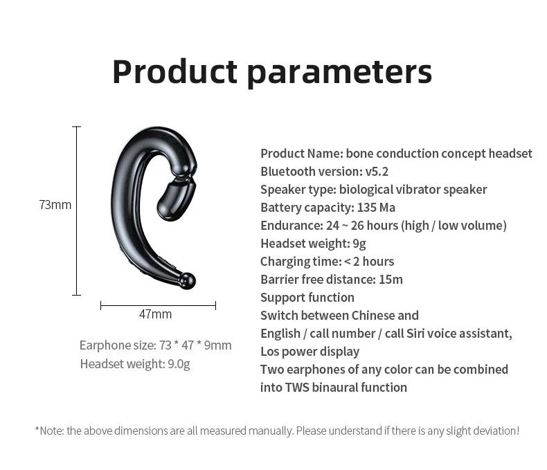 Running Tech Gear: Bone Conduction Ear Hook Bluetooth Single Earphones, HiFi, Waterproof Noise Reduction / Rungear
